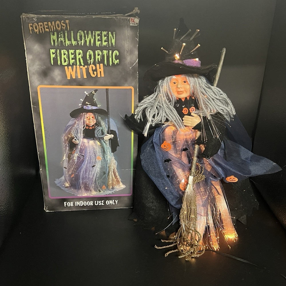 Vintage Foremost Halloween Fiber Optic Witch Decoration 14" Tabletop Halloween